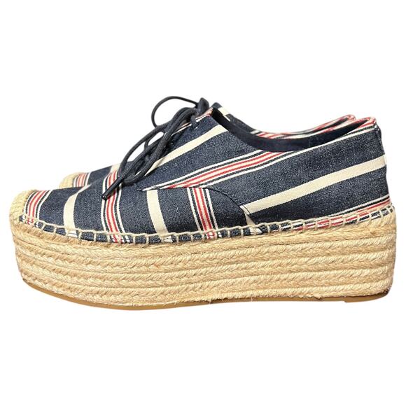 Tory Burch Striped Platform Espadrille Lace Up Shoes Style 8099 - Size 6.5M - Picture 3 of 12